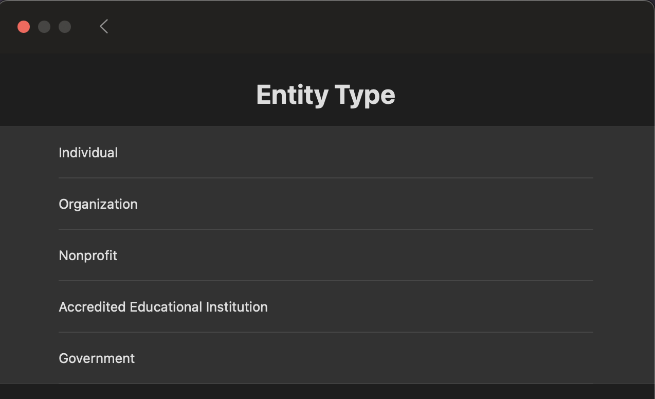 Choose Account Type